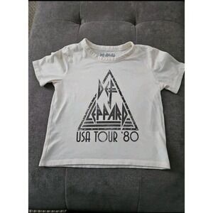 Womens Def Leppard Cropped T Shirt USA TOUR 1980 Studded Band Tee Size XSMALL